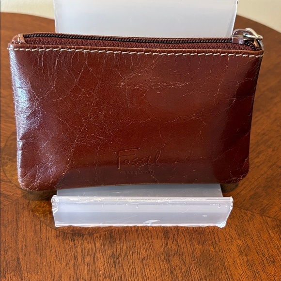 Fossil small wallet card case/Coin pouch Lustrous leather Brown/ID holder EUC - Picture 6 of 11